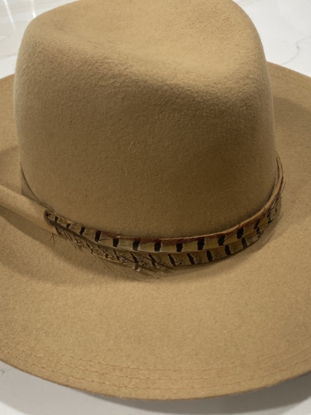 Doeskin by Geo W. Bollman Hat Vintage 100% Wool Hat with wrap around feather
